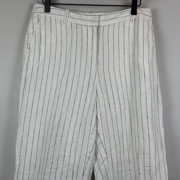 Michael Kors 100% Linen Pants Womens 6 White Black Striped Wide Leg Coastal Core - Picture 5 of 11